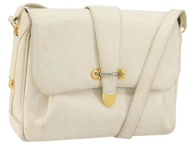 Gucci Bolsa de Ombro de Couro Branca e Dourada Auth BAZ692 Branco Dourado