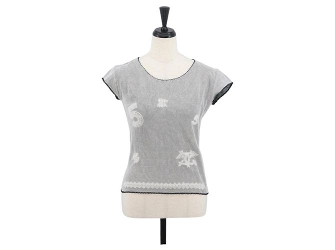 CHANEL COCO Marca Cortada E Costurada Algodão Preto Branco P23429V13551 CC Auth BAZ828M