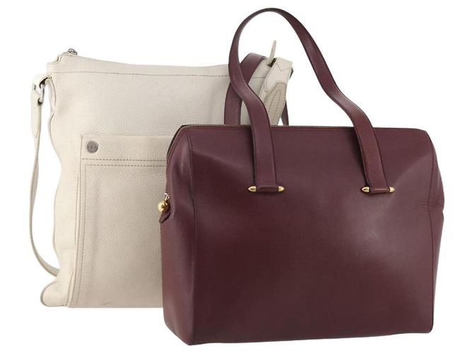 Bolsa de Ombro BALLY Cartier em Couro 2 Conjunto Bordeaux Branco Auth bs34145