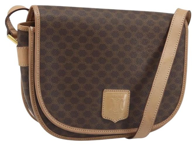Céline Bolsa de Ombro em Lona Macadam CELINE em Couro PVC Marrom Dourado Auth mr2202