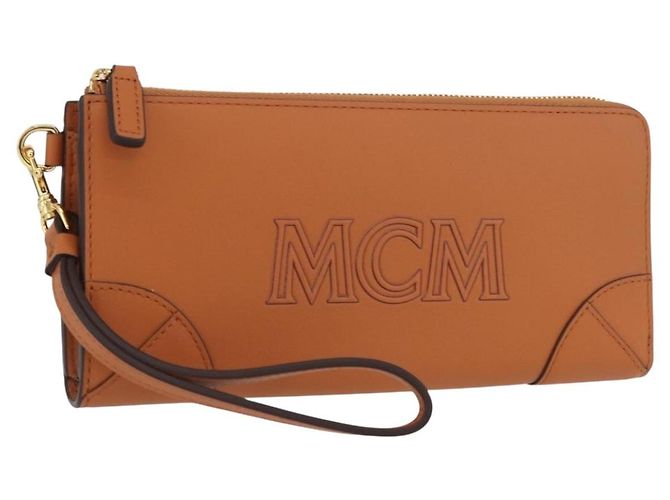 MCM Cartera Larga de Cuero Marrón Dorado MYLDATA04 Auth SW2294V Castaño