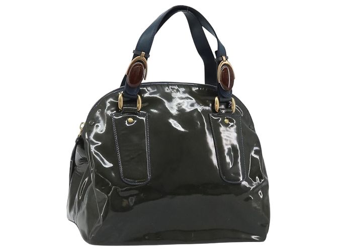 Chloé Sac à main Chloe en cuir verni kaki doré Auth hk3611