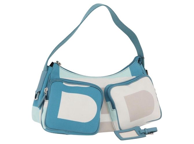 BALLY Bolsa de Ombro em Lona Azul Bebê Prata Auth am11137A