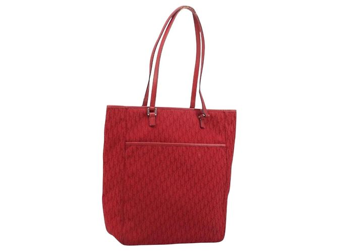 Christian Dior Trotter Canvas Tote Bag Rot Silber Auth ka3572