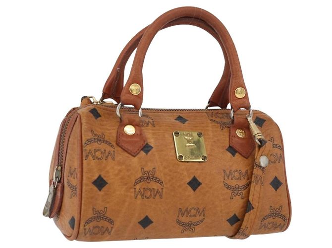 Bolsa Boston Mini Logogram Vicetos MCM em couro PVC 2 em 1 marrom ouro Auth BAZ463 Dourado