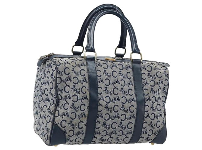Céline Borsa a mano Celine C Sulky in tela blu navy e oro Auth 174475 D'oro