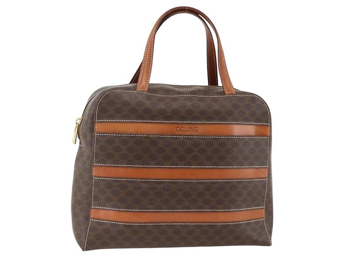 Céline Bolsa de mão em lona Macadam CELINE em couro PVC marrom dourado Auth ARZ837