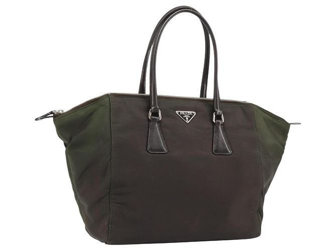 PRADA Bolsa de mão em nylon marrom prata Auth ARZ881