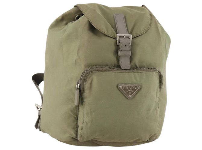 PRADA Backpack Nylon Beige Silver Auth YKZ795 Silvery