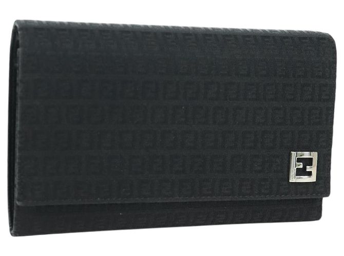 FENDI Zucchino Canvas Trifold Wallet Black Auth am11191V