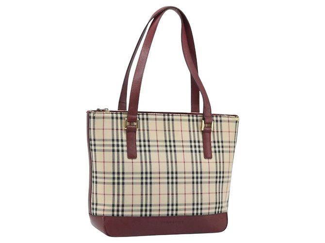 Bolsa de mão em canvas bege com estampa Nova Check da BURBERRY, dourada, Auth BA11740 Dourado