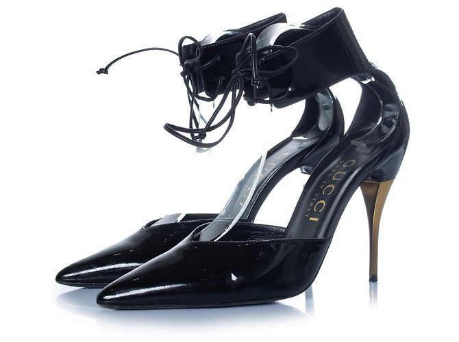 Gucci, 90mm Miranda patent leather pumps Black Golden