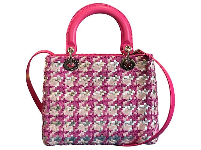 Medium Lady Dior Handbag in Lambskin and Tweed Pink