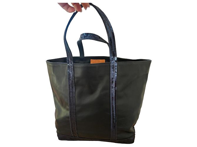 Vanessa Bruno black leather tote bag with blue sequins
