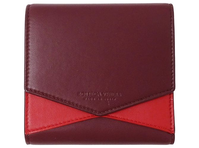 Billetera bi-fold de cuero burdeos Bottega Veneta Roja