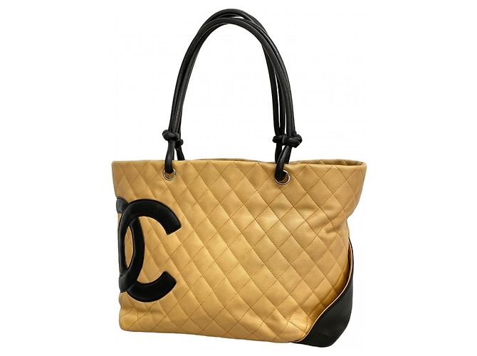Chanel Cambon Lammleder Tote Bag Schwarz Beige