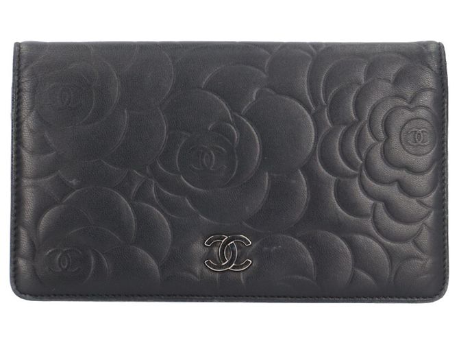 Chanel Camellia Coco Mark Bi-fold Wallet Black