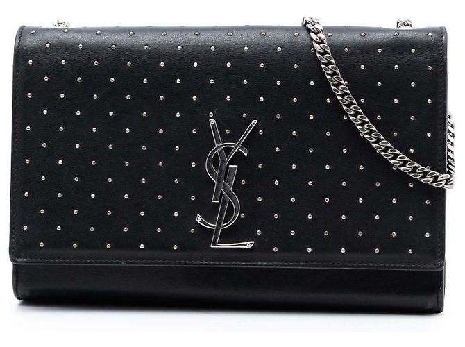 Crossbody Kate Monogram em couro preto médio com studs Saint Laurent