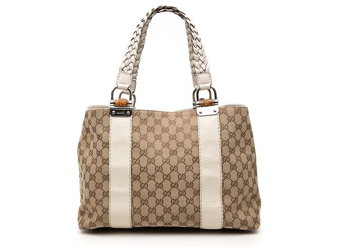 Bamboo Bolsa Tote Libeccio em lona GG bege médio com bambu Gucci