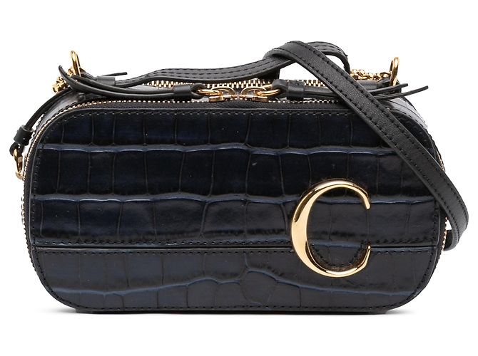 Bolso Vanity C de cuero negro con estampado de cocodrilo Chloé