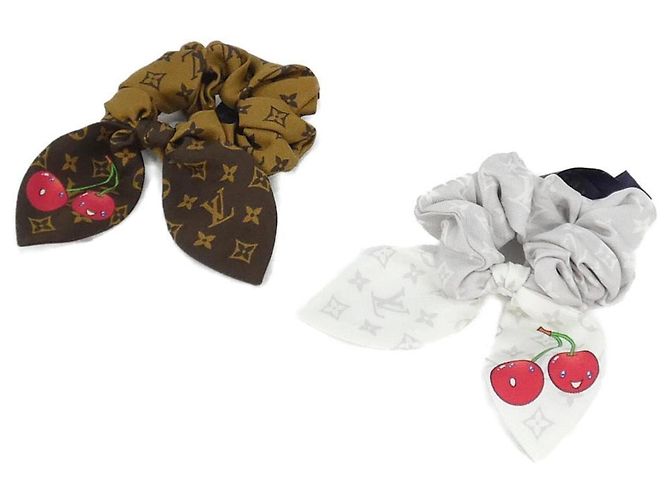 Scrunchie in seta Monogram Cherry Louis Vuitton Marrone Bianco