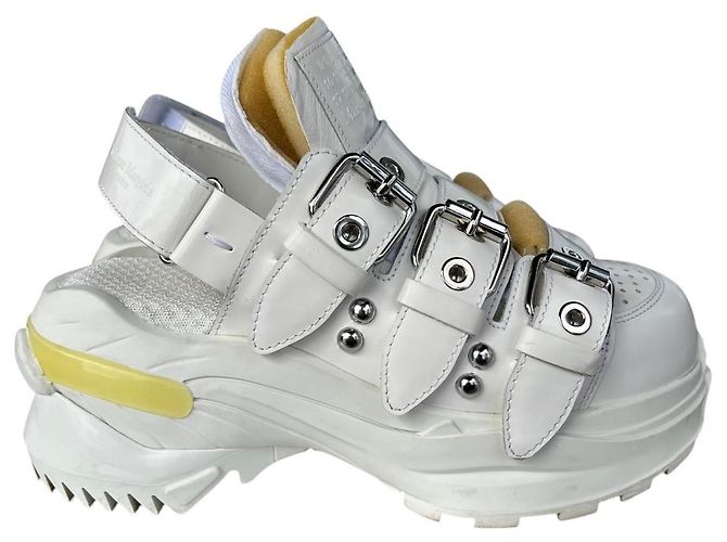 Mm6 Triple Strap Plattform Ledersneaker Weiß