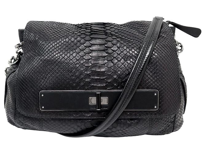 BARBARA BUI JULES PYTHON LEATHER BLACK SHOULDER BAG