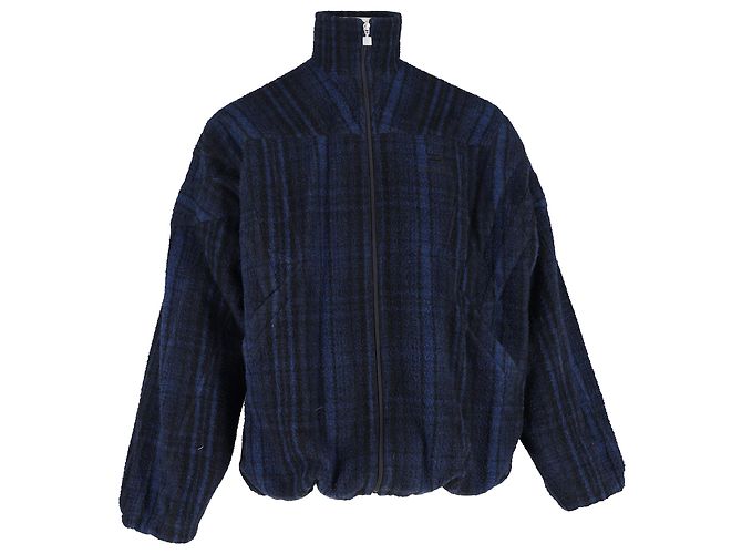 Everyday Balenciaga Check Tracksuit Jacket In Navy Blue Virgin Wool