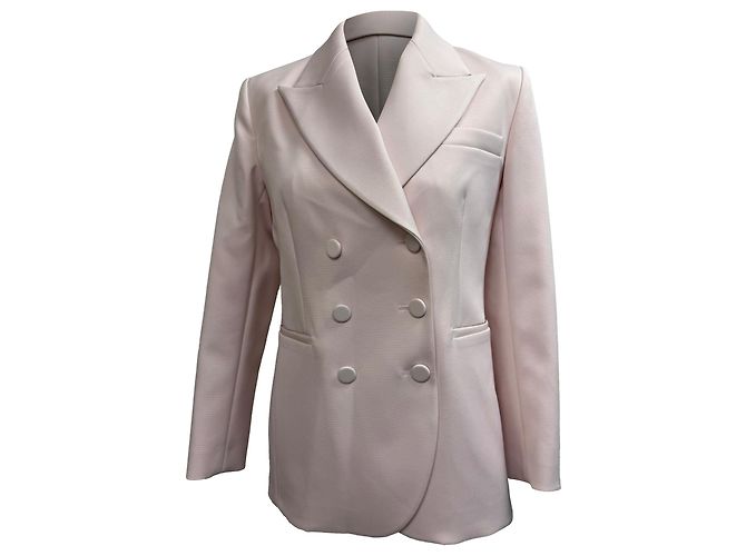 Khaite Cassie Double-Breasted Blazer in Pink Polyester Brown