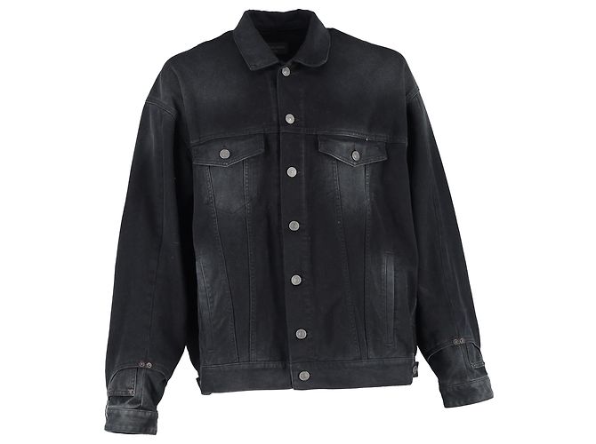 Giacca in denim deconstructed lavata Balenciaga in cotone nero