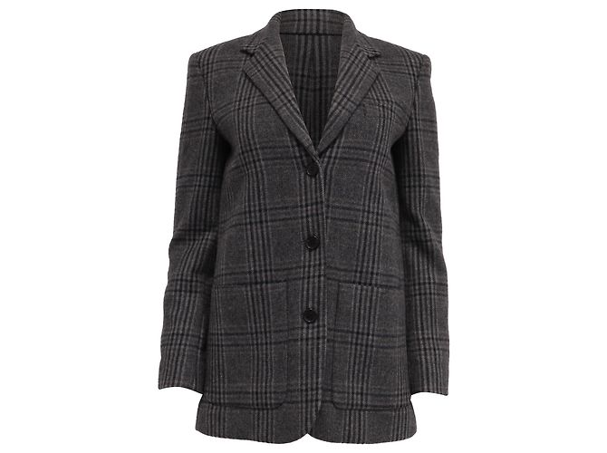 Grau Woll Blazer mit Ellbogen-Patches im Karomuster von Theory