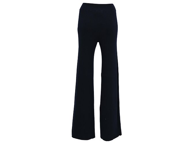 Chloé Ribbed Flared Pants in Navy Blue Wool