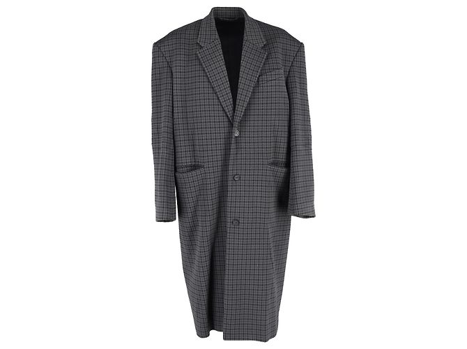Balenciaga Oversized Houndstooth Coat in Grey Polyester