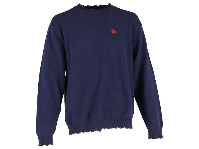 Navyblauer Wollpullover mit Balenciaga-Logo-Stickerei Marineblau