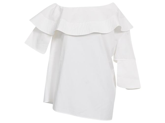 Victoria Victoria Beckham Off-Shoulder Rüschbluse aus weißer Baumwolle Roh
