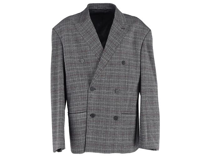 Balenciaga Double-Breasted Oversized Checked Blazer in Grey Viscose