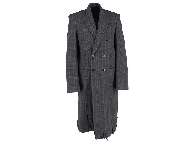 Balenciaga Deconstructed Check Coat in Grey Wool
