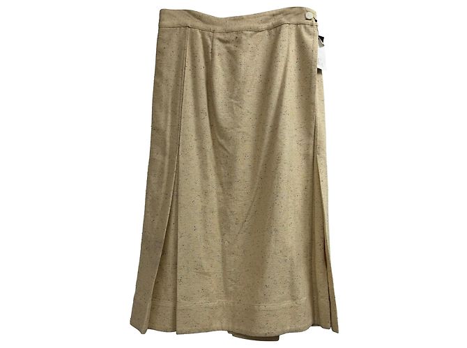 Falda midi plisada de seda beige adornada de Victoria Beckham
