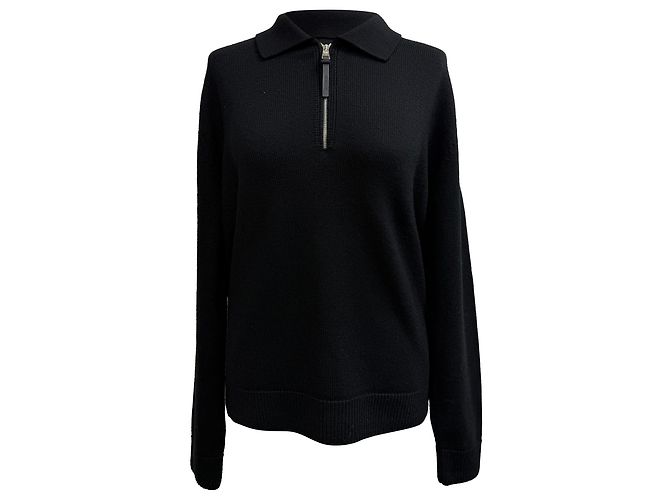 Moncler Halb-Zip Polo-Pullover aus schwarzer Schurwolle