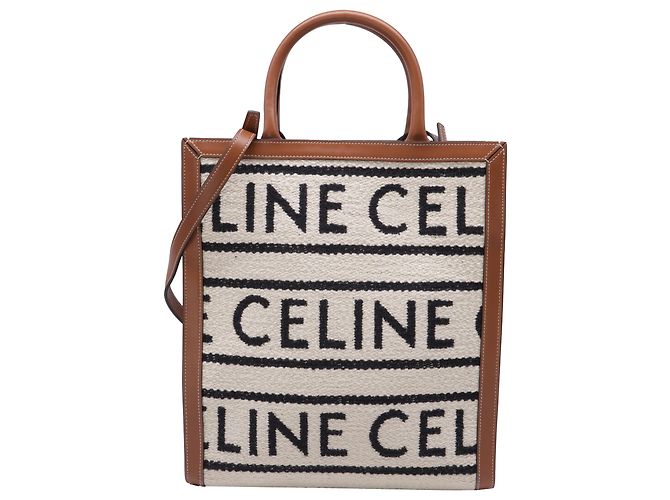 Céline Bolsa tote vertical Celine Small Cabas logo em canvas marrom Vermelho