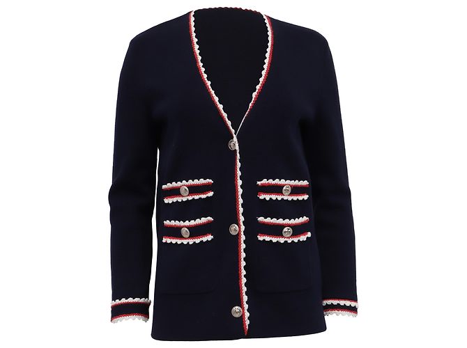 Maje Moulinette Cardigan mit Kontrastbesatz aus navyblauer Baumwolle Marineblau