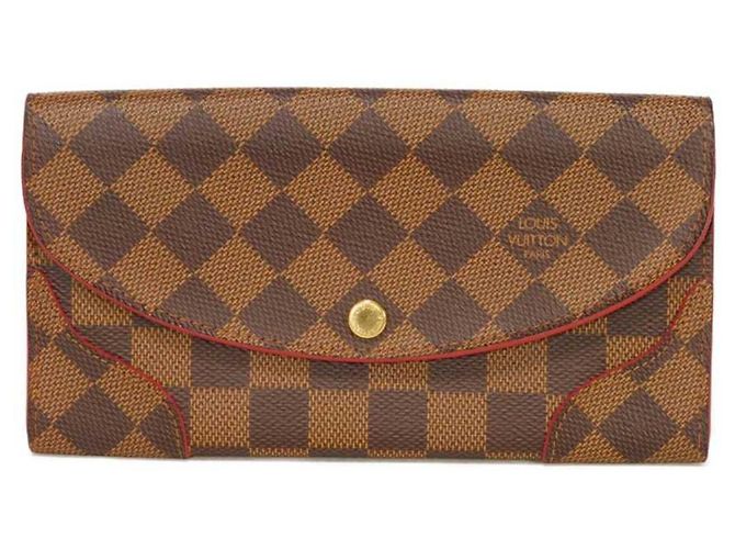 Louis Vuitton Long Wallet in Damier Canvas Brown Red Fuschia Damier ebene