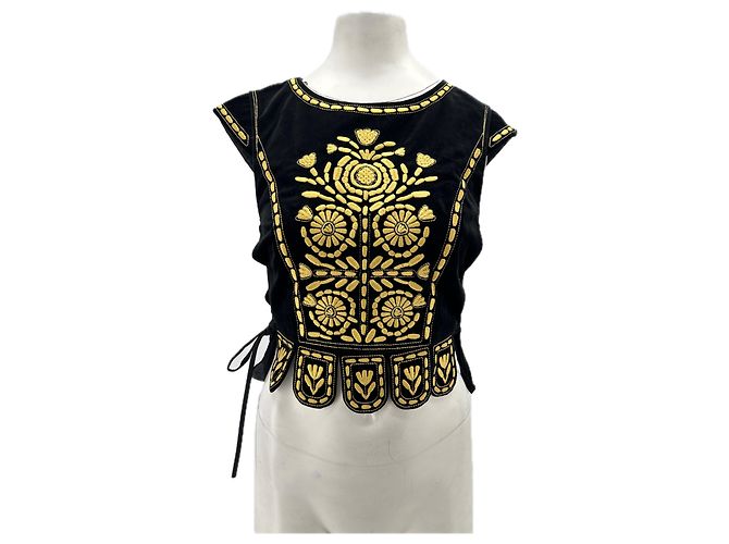 Autre Marque Top preto com bordado dourado