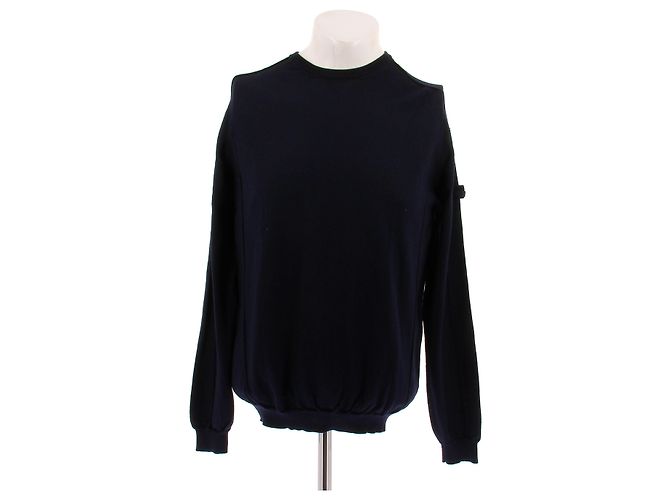 Prada Pull col rond marine en laine Bleu Marine