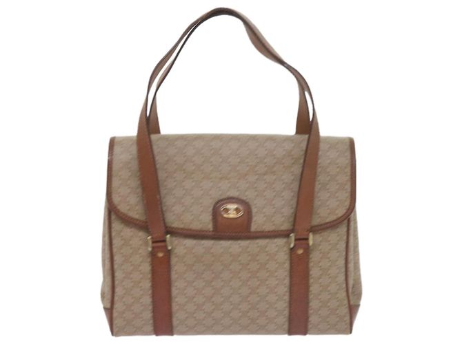 Céline Celine Vintage Macadam Canvas and Leather Beige