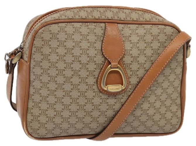 Céline Celine Vintage Macadam Canvas and Leather Beige