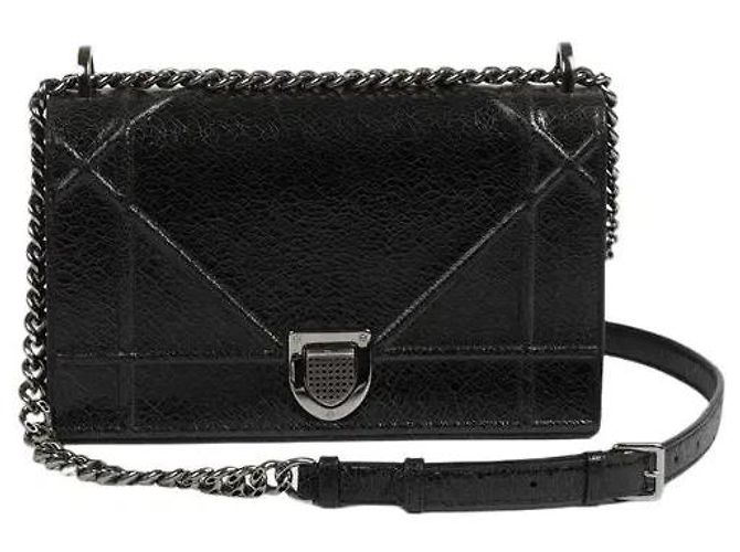 Sac Dior Diorama Medium en cuir craquelé noir