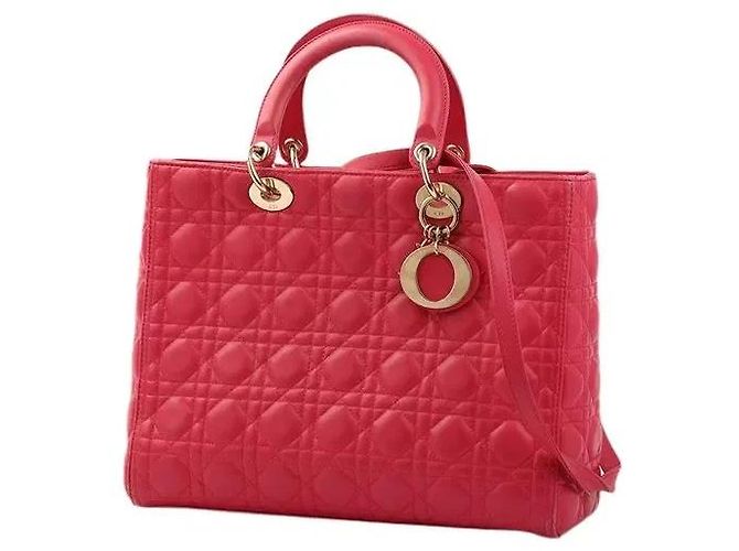 Bolsa Lady Dior Dior grande rosa em couro Cannage