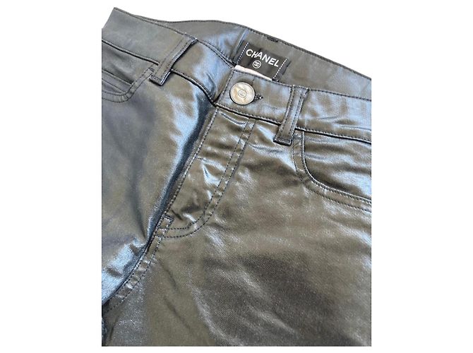 Calça de Couro Preta Chanel Preto