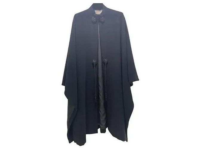 Christian Dior Navy Blue Wool Cape Coat Size 38